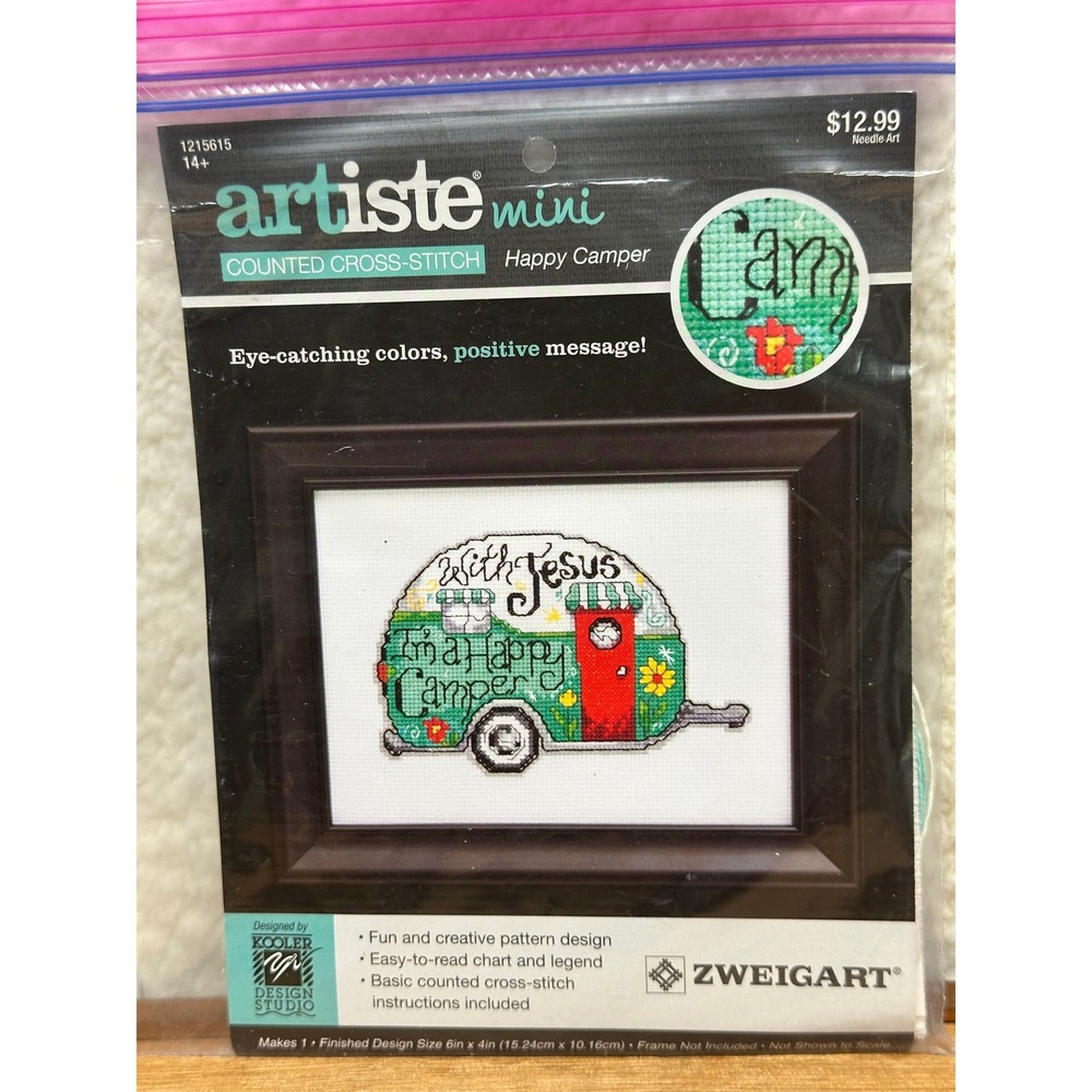Artiste Mini Counted Cross-Stitch Kit Happy Camper Jesus Trailer 1215615